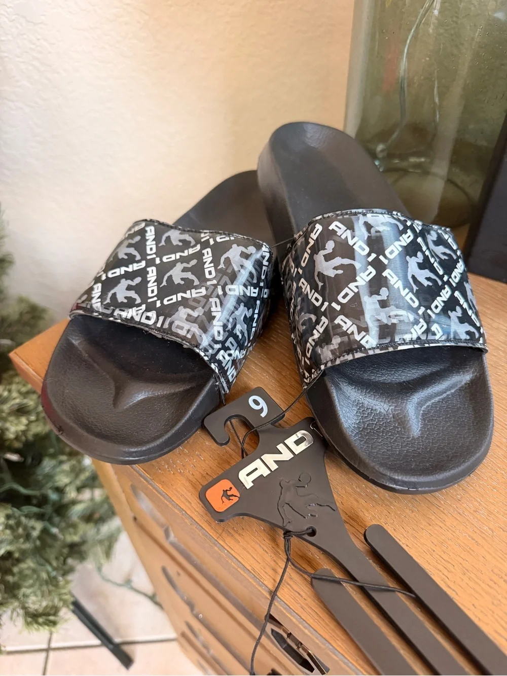 And1 Black Logo Slide Sandals for Kids